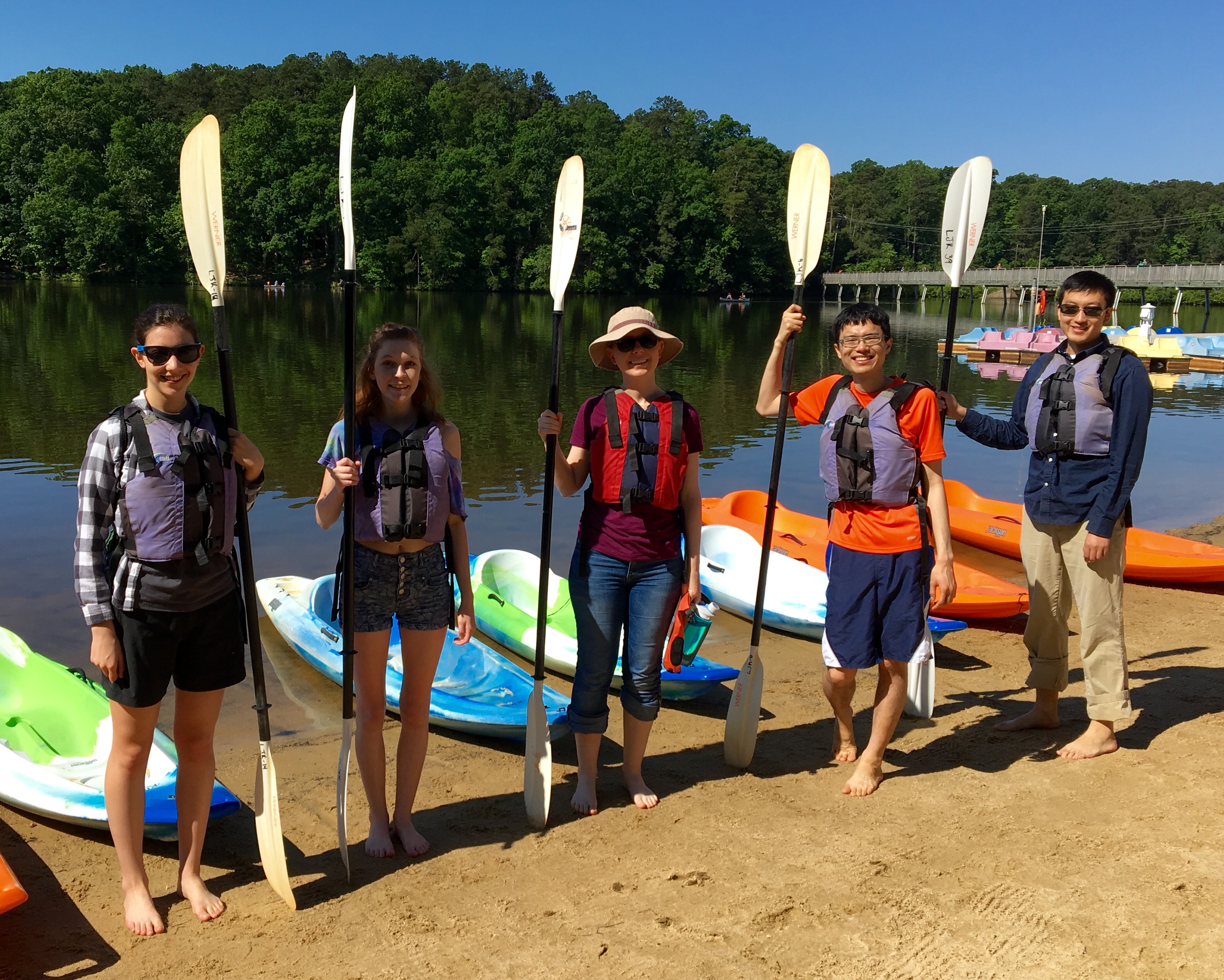 Spring 2016: Group kayaking at Lake Johnson