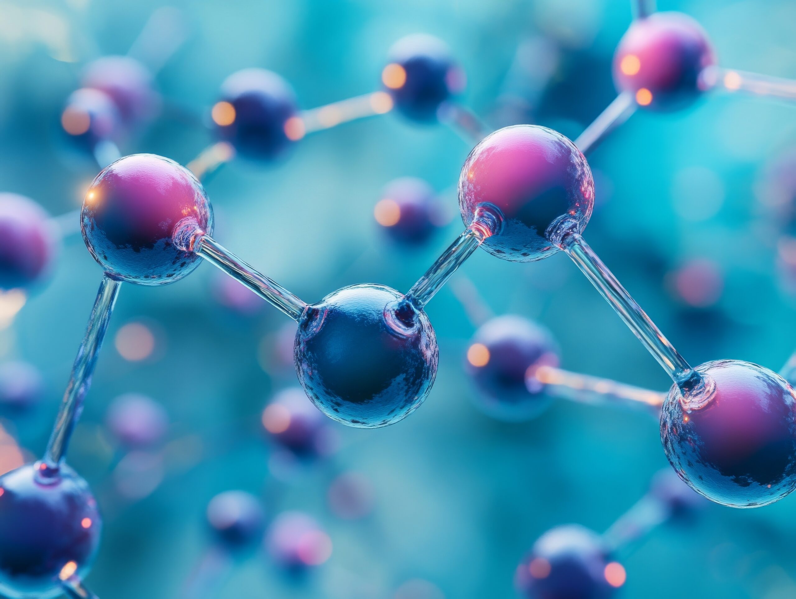 Visualization of atomic bonds breaking and reforming, displaying dynamic energy, highlighting Chemical Bonding, and representing Dynamic Science.