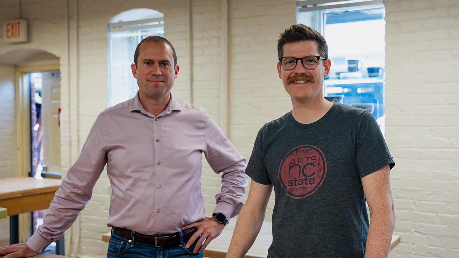 Jacob Jones, left, of the Material Science and Engineering Department and Blake Kennedy of the Clay Studio.