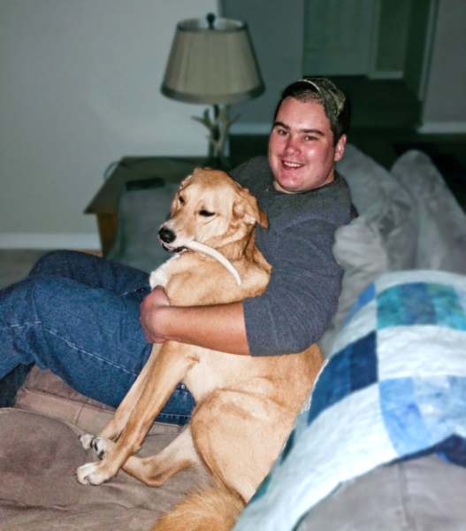 Thomas with his treasured rescue pup Samantha