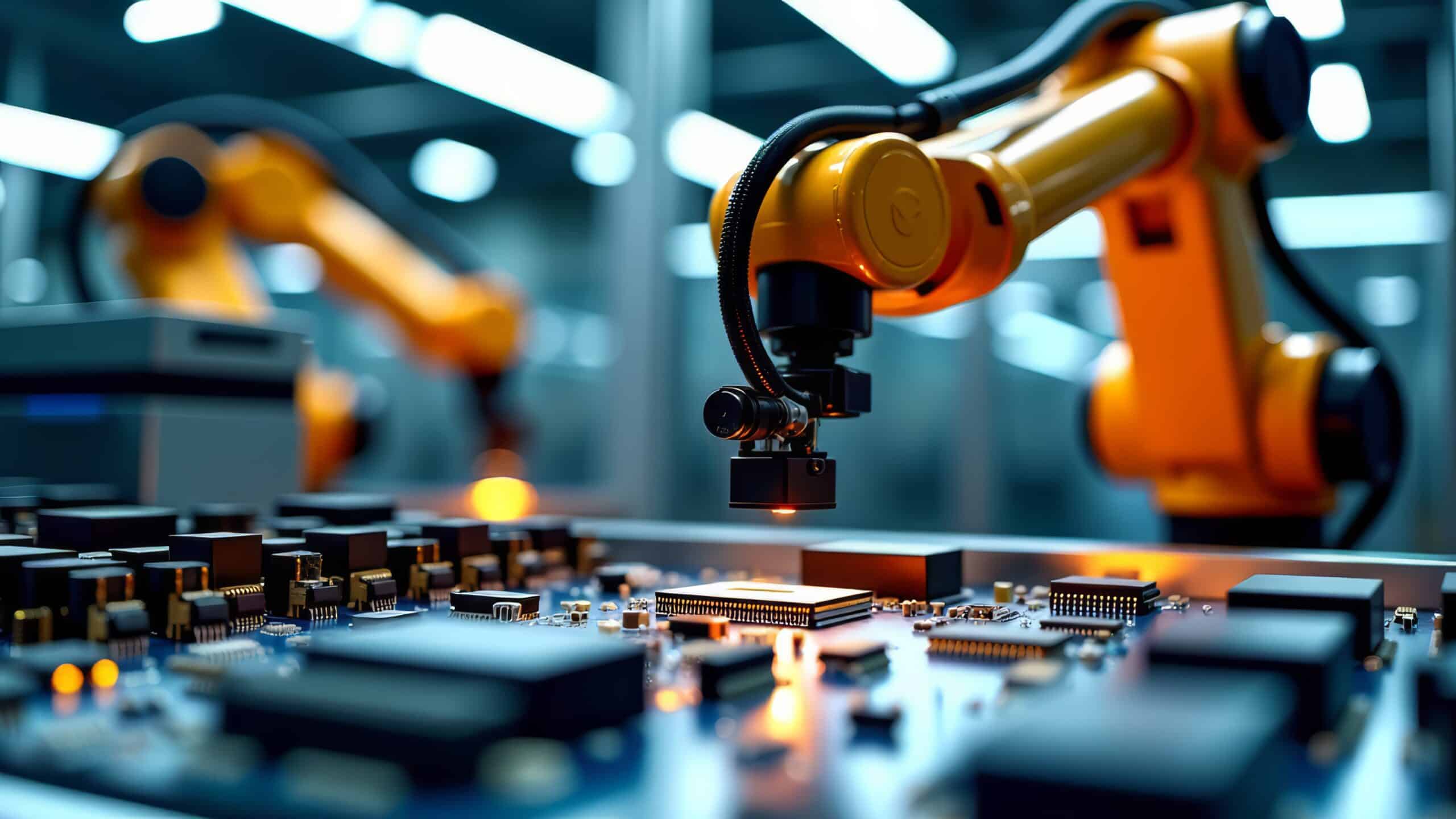yellow robotic arm in a lab